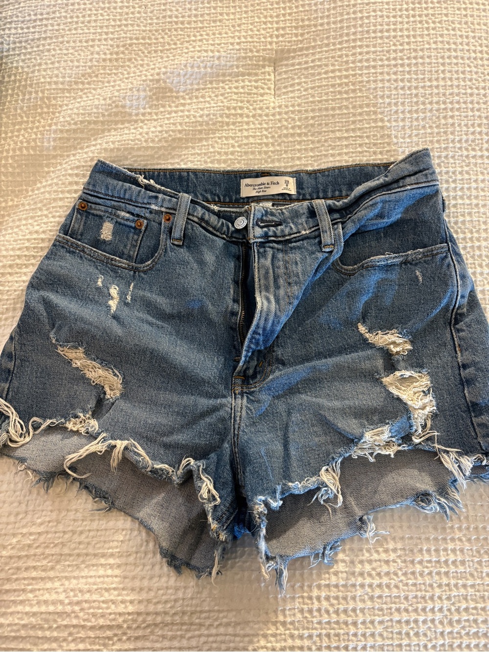 Abercrombie & Fitch Blue Distressed Mom Short Denim Shorts - Curve Love
